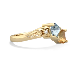 Aquamarine Snuggling Hearts 14K Yellow Gold ring R2178