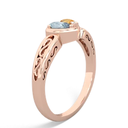 Aquamarine Filligree 'One Heart' 14K Rose Gold ring R5070