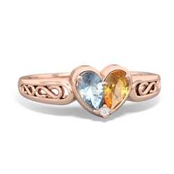 Aquamarine Filligree 'One Heart' 14K Rose Gold ring R5070