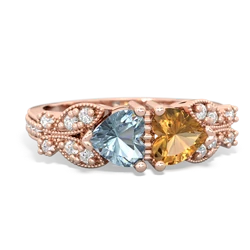 Aquamarine Diamond Butterflies 14K Rose Gold ring R5601