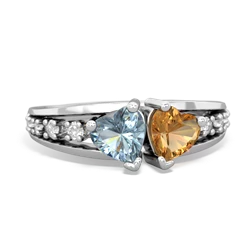 Aquamarine Heart To Heart 14K White Gold ring R3342