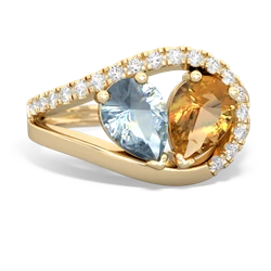 Aquamarine Nestled Heart Keepsake 14K Yellow Gold ring R5650