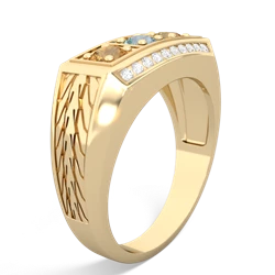 Aquamarine Three Stone Tire Tread Men's 14K Yellow Gold ring R0520