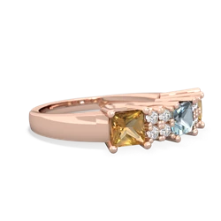 Aquamarine Three Stone Diamond Cluster 14K Rose Gold ring R2592