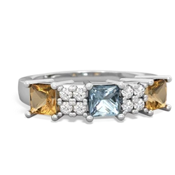 Aquamarine Three Stone Diamond Cluster 14K White Gold ring R2592