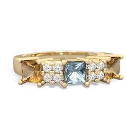 Aquamarine Three Stone Diamond Cluster 14K Yellow Gold ring R2592