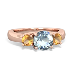 Aquamarine Three Stone Round Trellis 14K Rose Gold ring R4018