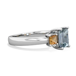 Aquamarine Three Stone Emerald-Cut Trellis 14K White Gold ring R4021