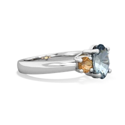 Aquamarine Three Stone Oval Trellis 14K White Gold ring R4024