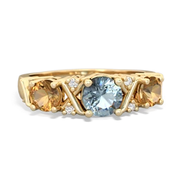 Aquamarine Hugs And Kisses 14K Yellow Gold ring R5016