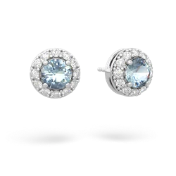Aquamarine Diamond Halo 14K White Gold earrings E5370
