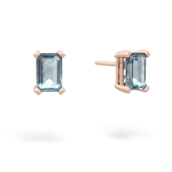 Aquamarine 6X4mm Emerald-Cut Stud 14K Rose Gold earrings E1855