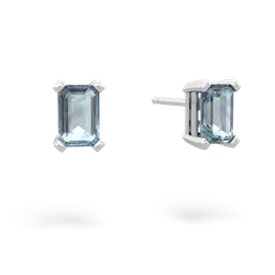 Aquamarine 6X4mm Emerald-Cut Stud 14K White Gold earrings E1855