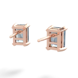 Aquamarine 7X5mm Emerald-Cut Stud 14K Rose Gold earrings E1856