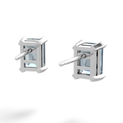 Aquamarine 7X5mm Emerald-Cut Stud 14K White Gold earrings E1856