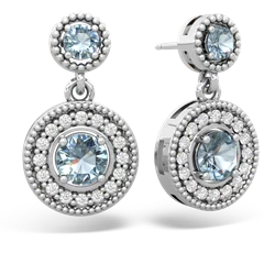 Aquamarine Halo Dangle 14K White Gold earrings E5319