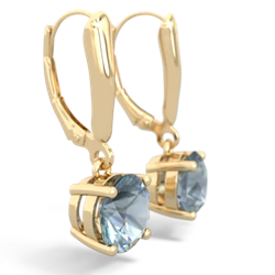 Aquamarine 8Mm  Round Lever Back 14K Yellow Gold earrings E2788