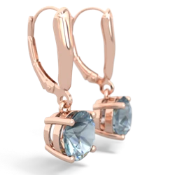 Aquamarine 8Mm  Round Lever Back 14K Rose Gold earrings E2788