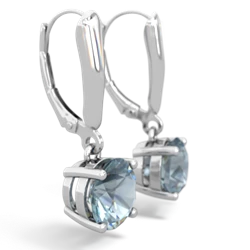 Aquamarine 8Mm Round Lever Back 14K White Gold earrings E2788