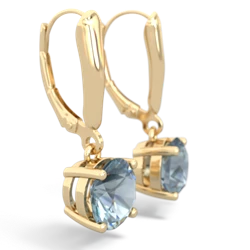 Aquamarine 8Mm Round Lever Back 14K Yellow Gold earrings E2788
