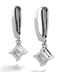 Aquamarine 6Mm Princess Lever Back 14K White Gold earrings E2789