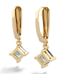 Aquamarine 6Mm Princess Lever Back 14K Yellow Gold earrings E2789