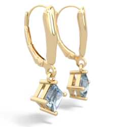 Aquamarine 6Mm Princess Lever Back 14K Yellow Gold earrings E2789