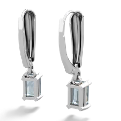 Aquamarine 6X4mm Emerald-Cut Lever Back 14K White Gold earrings E2855