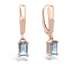 Aquamarine 6X4mm Emerald-Cut Lever Back 14K Rose Gold earrings E2855