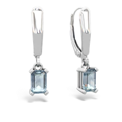 Aquamarine 6X4mm Emerald-Cut Lever Back 14K White Gold earrings E2855
