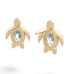 Aquamarine Baby Sea Turtle 14K Yellow Gold earrings E5241