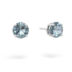 Aquamarine 6Mm Round Stud 14K White Gold earrings E1786