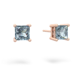 Aquamarine 5Mm Princess Cut Stud 14K Rose Gold earrings E1789