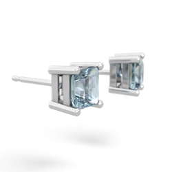 Aquamarine 5Mm Princess Cut Stud 14K White Gold earrings E1789