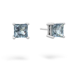 Aquamarine 5Mm Princess Cut Stud 14K White Gold earrings E1789