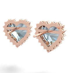 Aquamarine Sparkling Halo Heart 14K Rose Gold earrings E0391