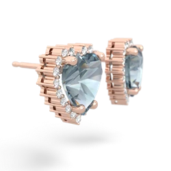 Aquamarine Sparkling Halo Heart 14K Rose Gold earrings E0391