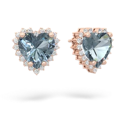 Aquamarine Sparkling Halo Heart 14K Rose Gold earrings E0391