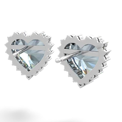 Aquamarine Sparkling Halo Heart 14K White Gold earrings E0391