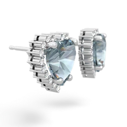 Aquamarine Sparkling Halo Heart 14K White Gold earrings E0391