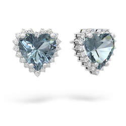 Aquamarine Sparkling Halo Heart 14K White Gold earrings E0391