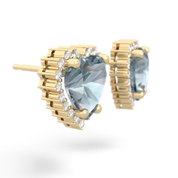 Aquamarine Sparkling Halo Heart 14K Yellow Gold earrings E0391