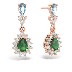 Aquamarine Halo Pear Dangle 14K Rose Gold earrings E1882