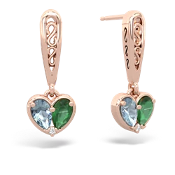 Aquamarine Filligree Heart 14K Rose Gold earrings E5070