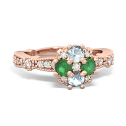 Aquamarine Sparkling Tiara Cluster 14K Rose Gold ring R26293RD