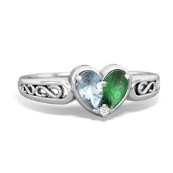 Aquamarine Filligree 'One Heart' 14K White Gold ring R5070