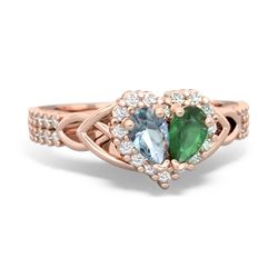 Aquamarine Celtic Knot Two Hearts As One 14K Rose Gold ring R2644HRT