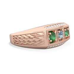 Aquamarine Three Stone Tire Tread Men's 14K Rose Gold ring R0520