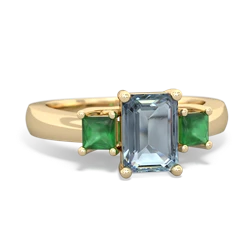 Aquamarine Three Stone Emerald-Cut Trellis 14K Yellow Gold ring R4021