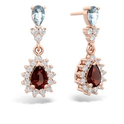 Aquamarine Halo Pear Dangle 14K Rose Gold earrings E1882